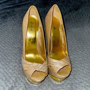 Gold glitter platform heels